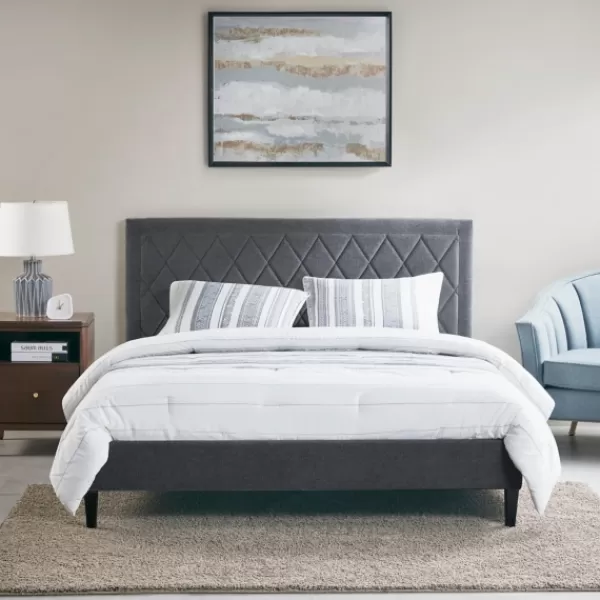 Beds & Headboards-Kirkland's Home Viv Charcoal Diamond Tufted Full Bed Frame Gray