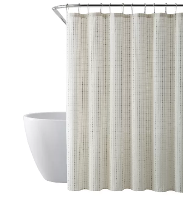 Shower Curtains-Kirkland's Home Waffle Cotton Blend Shower Curtain Ivory