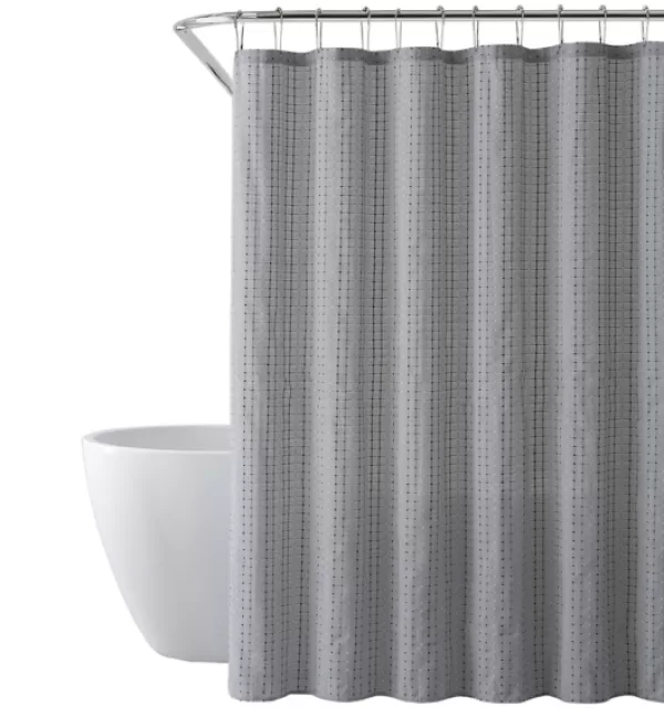 Shower Curtains-Kirkland's Home Waffle Cotton Blend Shower Curtain Gray