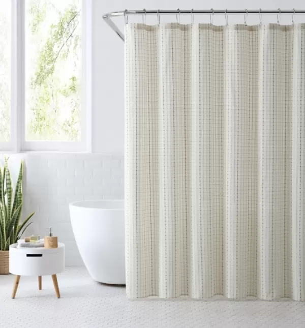 Shower Curtains-Kirkland's Home Waffle Cotton Blend Shower Curtain Ivory