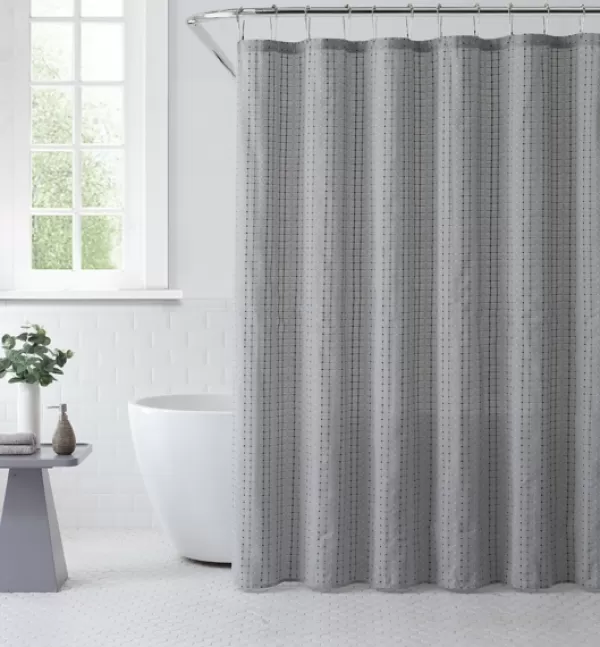 Shower Curtains-Kirkland's Home Waffle Cotton Blend Shower Curtain Gray