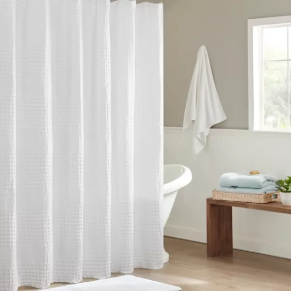 Shower Curtains-Kirkland's Home Waffle Cotton Shower Curtain White