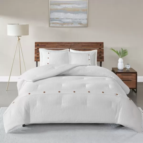 Comforters-Kirkland's Home Waffle Weave 3-Pc. Full/Queen Comforter Set Ivory