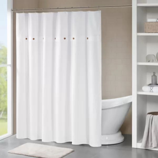 Shower Curtains-Kirkland's Home Waffle Weave Cotton Shower Curtain White