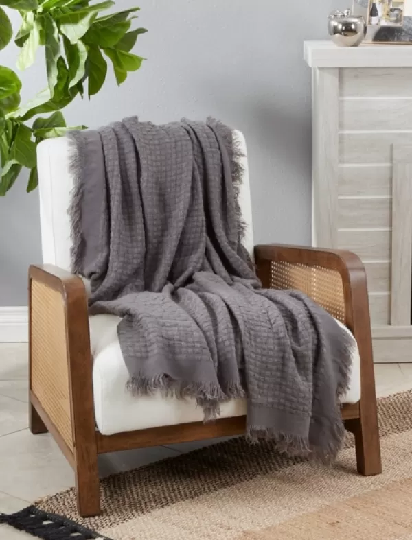 Blankets & Throws-Kirkland's Home Waffle Weave Throw Blanket Gray