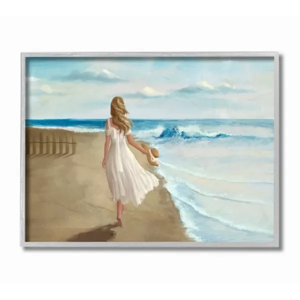 Framed Art-Kirkland's Home Walk On The Beach Framed Canvas Art Print Blue