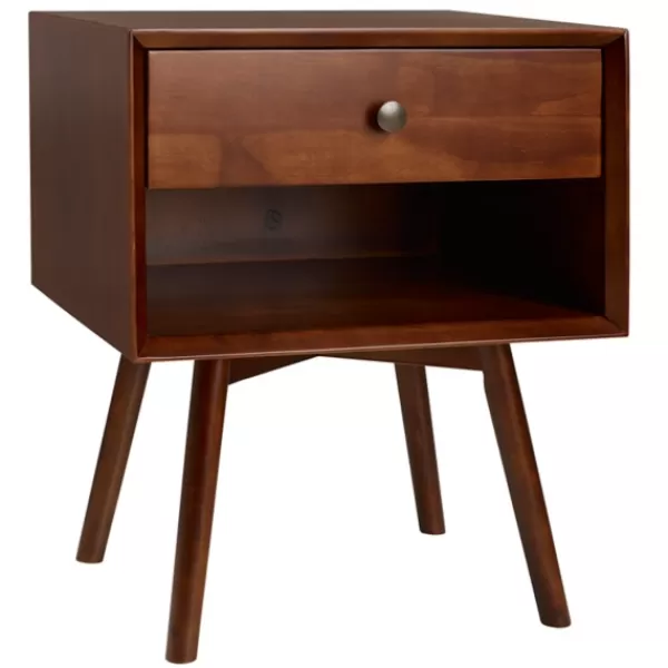 Nightstands-Kirkland's Home Walnut 1-Drawer Mid Century Nightstand Brown