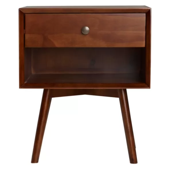 Nightstands-Kirkland's Home Walnut 1-Drawer Mid Century Nightstand Brown