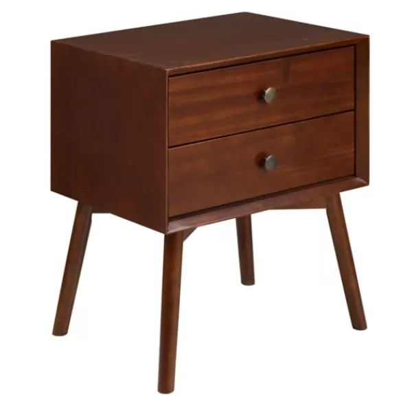 Nightstands-Kirkland's Home Walnut 2-Drawer Mid-Century Modern Nightstand Brown