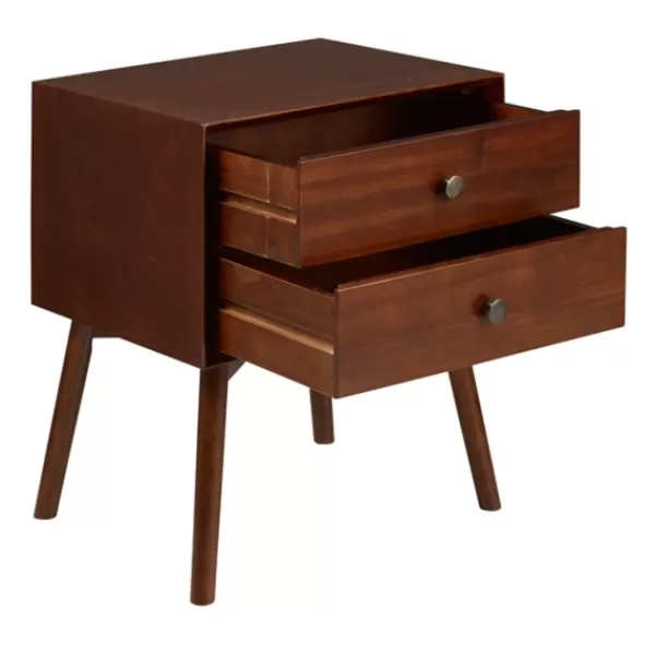 Nightstands-Kirkland's Home Walnut 2-Drawer Mid-Century Modern Nightstand Brown