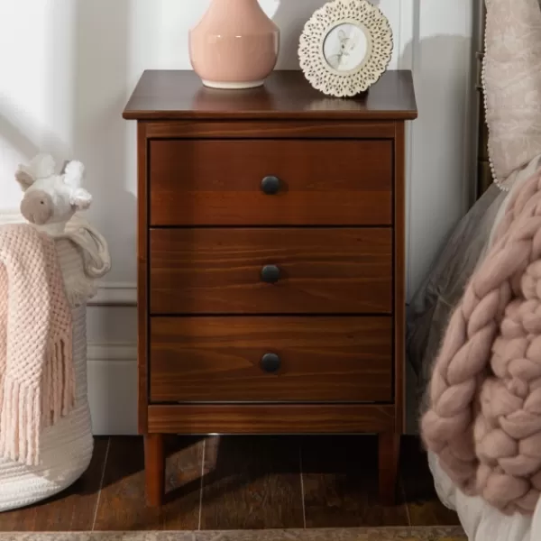 Nightstands-Kirkland's Home Walnut 3-Drawer Wood Nightstand Brown