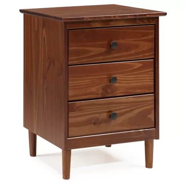 Nightstands-Kirkland's Home Walnut 3-Drawer Wood Nightstand Brown