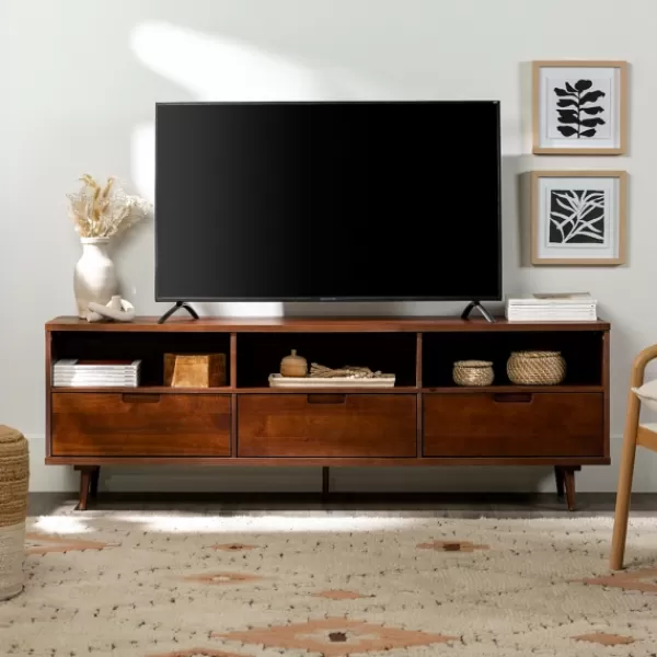 Tv Stands & Media Consoles-Kirkland's Home Walnut 3-Drawer Wood Tv Stand Brown