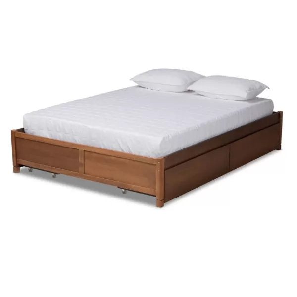 Beds & Headboards-Kirkland's Home Walnut 4-Drawer Queen Bed Frame Brown