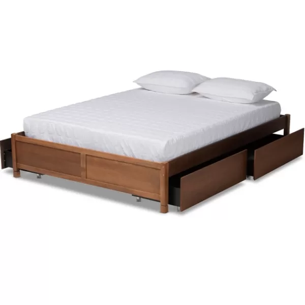 Beds & Headboards-Kirkland's Home Walnut 4-Drawer Queen Bed Frame Brown