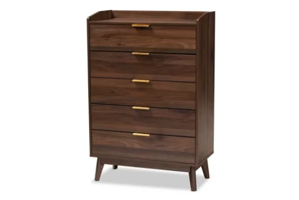 Dressers & Chests-Kirkland's Home Walnut 5-Drawer Wood Chest Brown