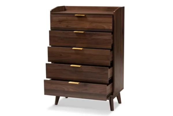 Dressers & Chests-Kirkland's Home Walnut 5-Drawer Wood Chest Brown