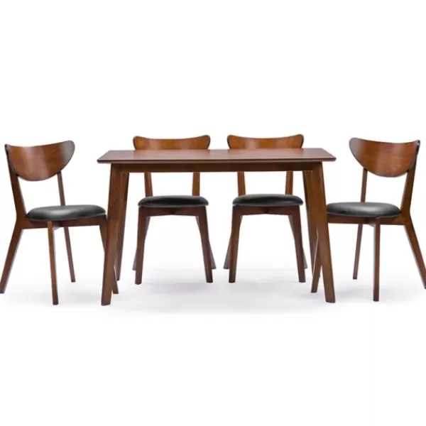 Dining Sets-Kirkland's Home Walnut And Black Mid-Century 5-Pc. Dining Set