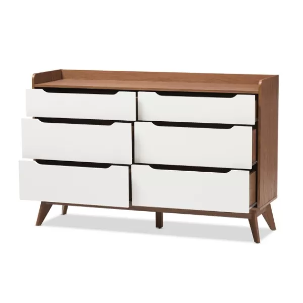 Dressers & Chests-Kirkland's Home Walnut And White Mid-Century Modern Dresser