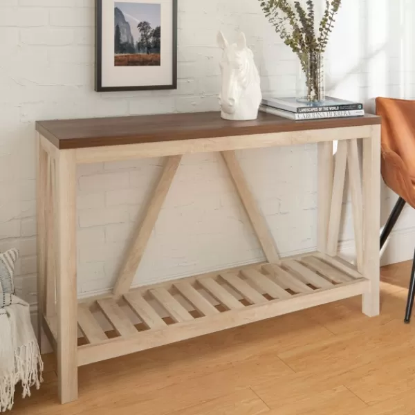 Console Tables-Kirkland's Home Walnut And Whitewash A-Frame Console Table Ivory