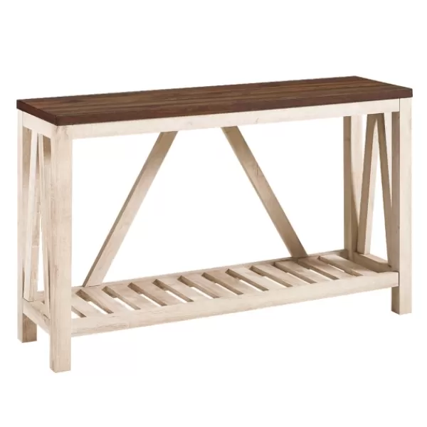 Console Tables-Kirkland's Home Walnut And Whitewash A-Frame Console Table Ivory