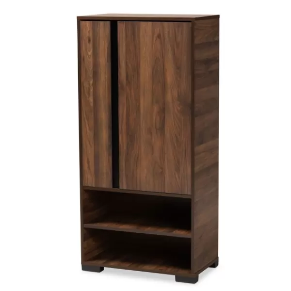 Entryway Furniture-Kirkland's Home Walnut Asymmetrical Shoe Storage Cabinet Brown