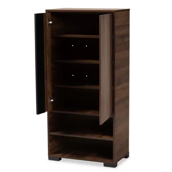 Entryway Furniture-Kirkland's Home Walnut Asymmetrical Shoe Storage Cabinet Brown