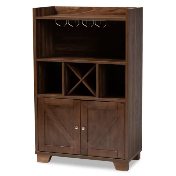 Cabinets & Sideboards-Kirkland's Home Walnut Brown Open Shelf Wine Cabinet