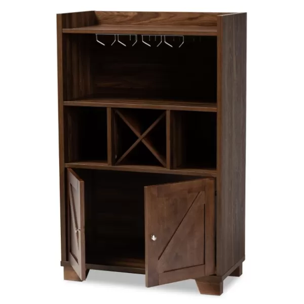 Cabinets & Sideboards-Kirkland's Home Walnut Brown Open Shelf Wine Cabinet