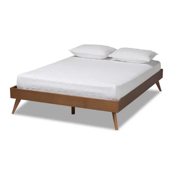 Beds & Headboards-Kirkland's Home Walnut Low Angled Leg King Bed Frame Brown