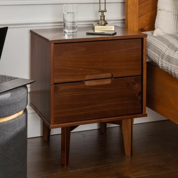 Nightstands-Kirkland's Home Walnut Mid-Century Modern 2-Drawer Nightstand Brown