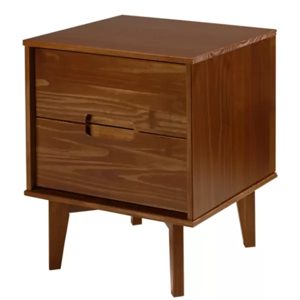 Nightstands-Kirkland's Home Walnut Mid-Century Modern 2-Drawer Nightstand Brown