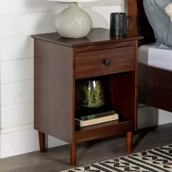 Nightstands-Kirkland's Home Walnut One-Drawer Wood Nightstand Brown