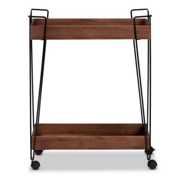 Kitchen Islands & Bar Carts-Kirkland's Home Walnut Paulownia 2-Tier Tray Bar Cart