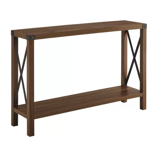 Console Tables-Kirkland's Home Walnut Rustic Farmhouse X-Frame Console Table Brown