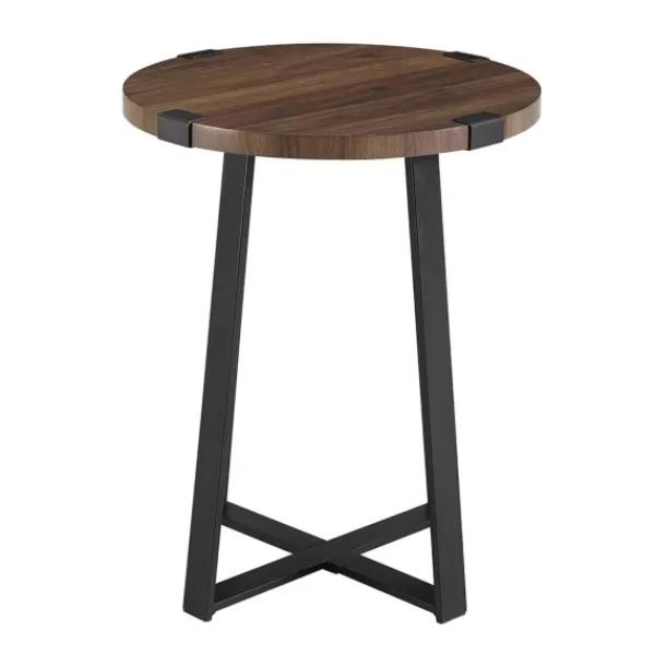 Accent & End Tables-Kirkland's Home Walnut Urban Rustic Round Accent Table Brown