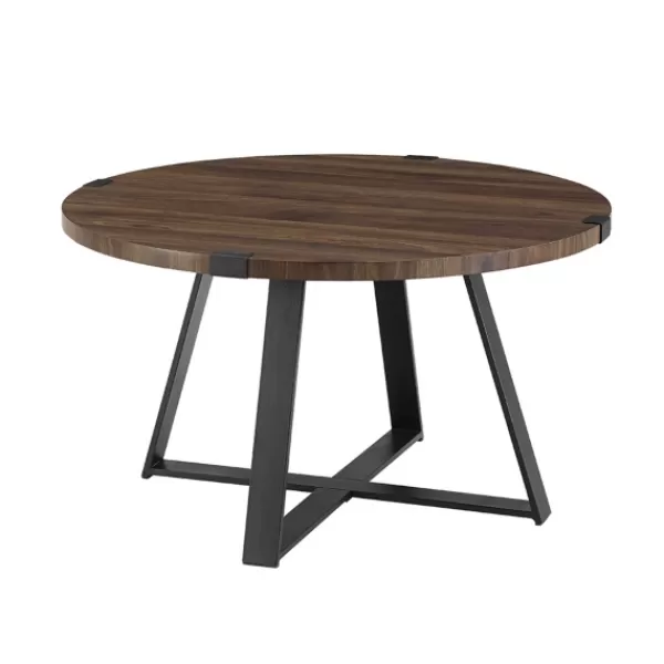 Coffee Tables-Kirkland's Home Walnut Urban Rustic Round Coffee Table Brown