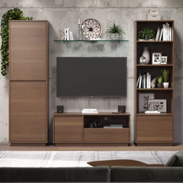 Bookshelves-Kirkland's Home Walnut Wood 2-Door Modern Bookshelf