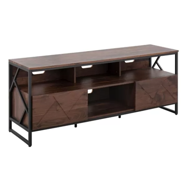 Tv Stands & Media Consoles-Kirkland's Home Walnut Wood And Black Steel Media Stand Brown