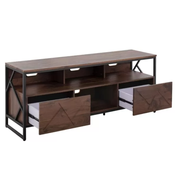 Tv Stands & Media Consoles-Kirkland's Home Walnut Wood And Black Steel Media Stand Brown