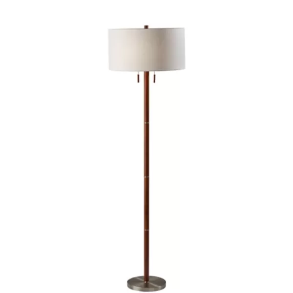 Floor Lamps-Kirkland's Home Walnut Wood And Silver Floor Lamp, 66 In. White