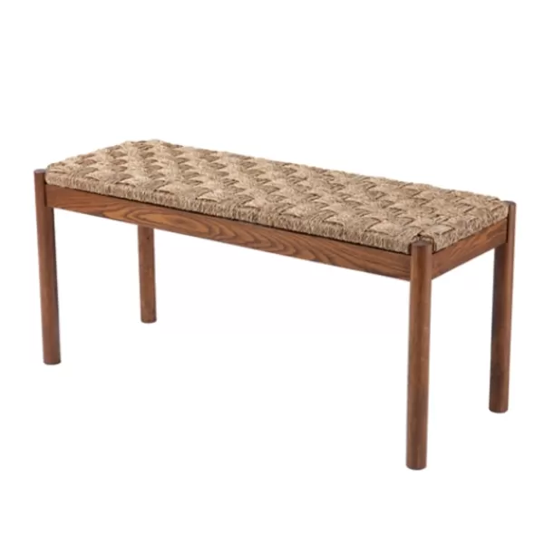 Benches & Ottomans-Kirkland's Home Walnut Wood And Woven Seagrass Bench Tan/Brown