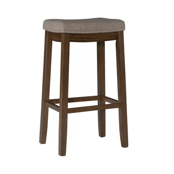 Bar Stools & Counter Height Stools-Kirkland's Home Walnut Wood Bar Stool With Cushion Gray