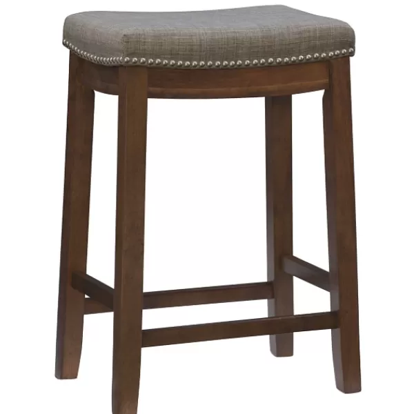 Bar Stools & Counter Height Stools-Kirkland's Home Walnut Wood Counter Stool With Cushion Gray