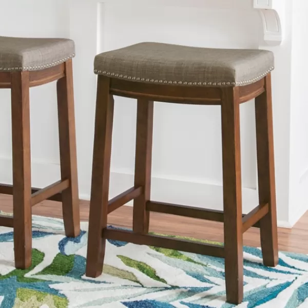 Bar Stools & Counter Height Stools-Kirkland's Home Walnut Wood Counter Stool With Cushion Gray