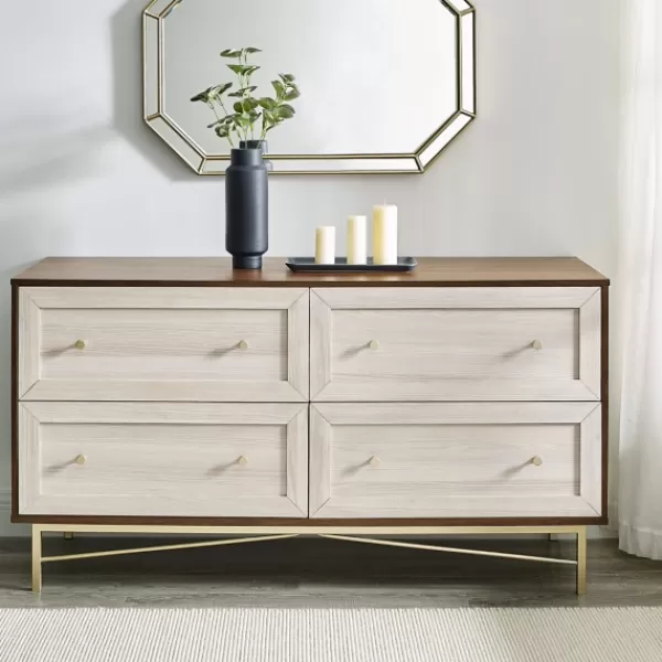 Dressers & Chests-Kirkland's Home Walnut Wood Faced Gold Base Dresser White