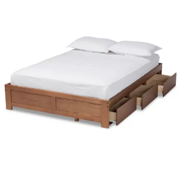 Beds & Headboards-Kirkland's Home Walnut Wooden 3-Drawer Platform Bed Brown