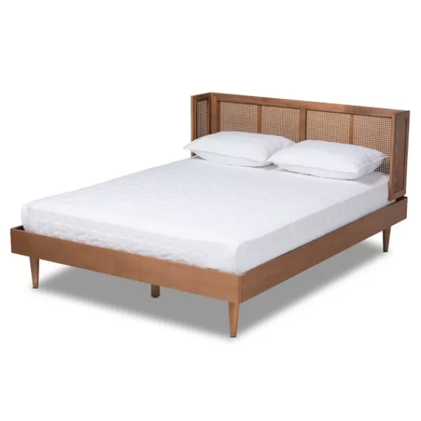 Beds & Headboards-Kirkland's Home Walnut Wrap Around Rattan Queen Bed Frame Brown