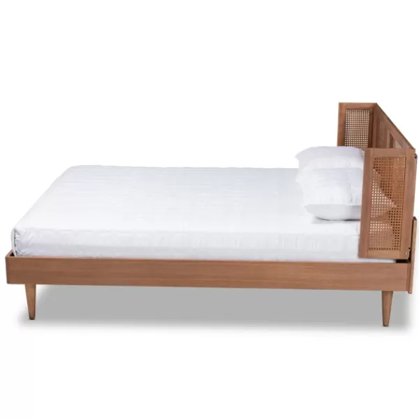 Beds & Headboards-Kirkland's Home Walnut Wrap Around Rattan Queen Bed Frame Brown