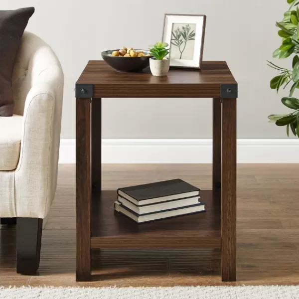 Accent & End Tables-Kirkland's Home Walnut X-Frame Rustic Wood Accent Table Brown